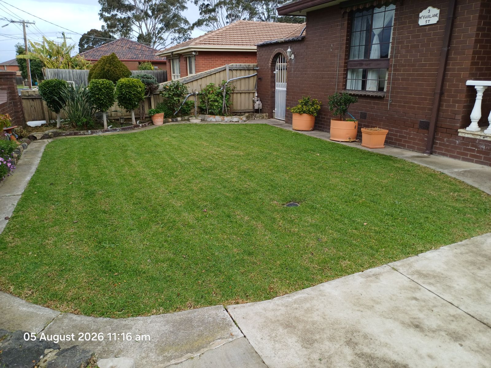 Neatly mowed and edged front lawn