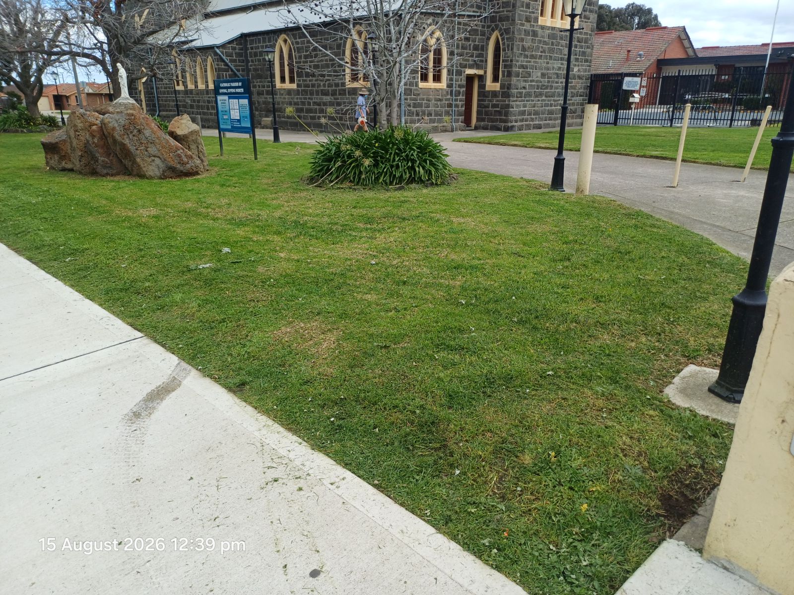 Freshly mowed lawn outside a local church